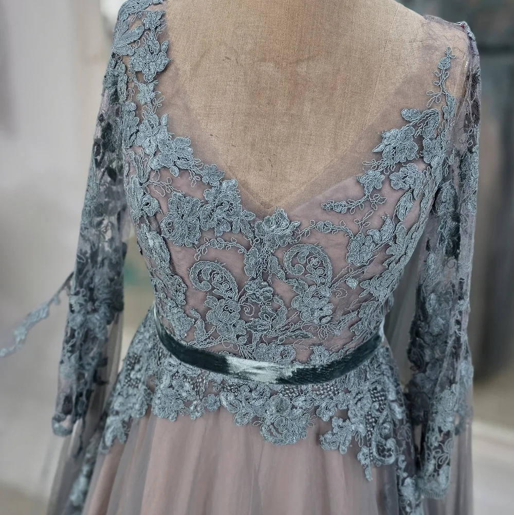 Custom Sage Green Wedding Dress - Picture 2 of 6